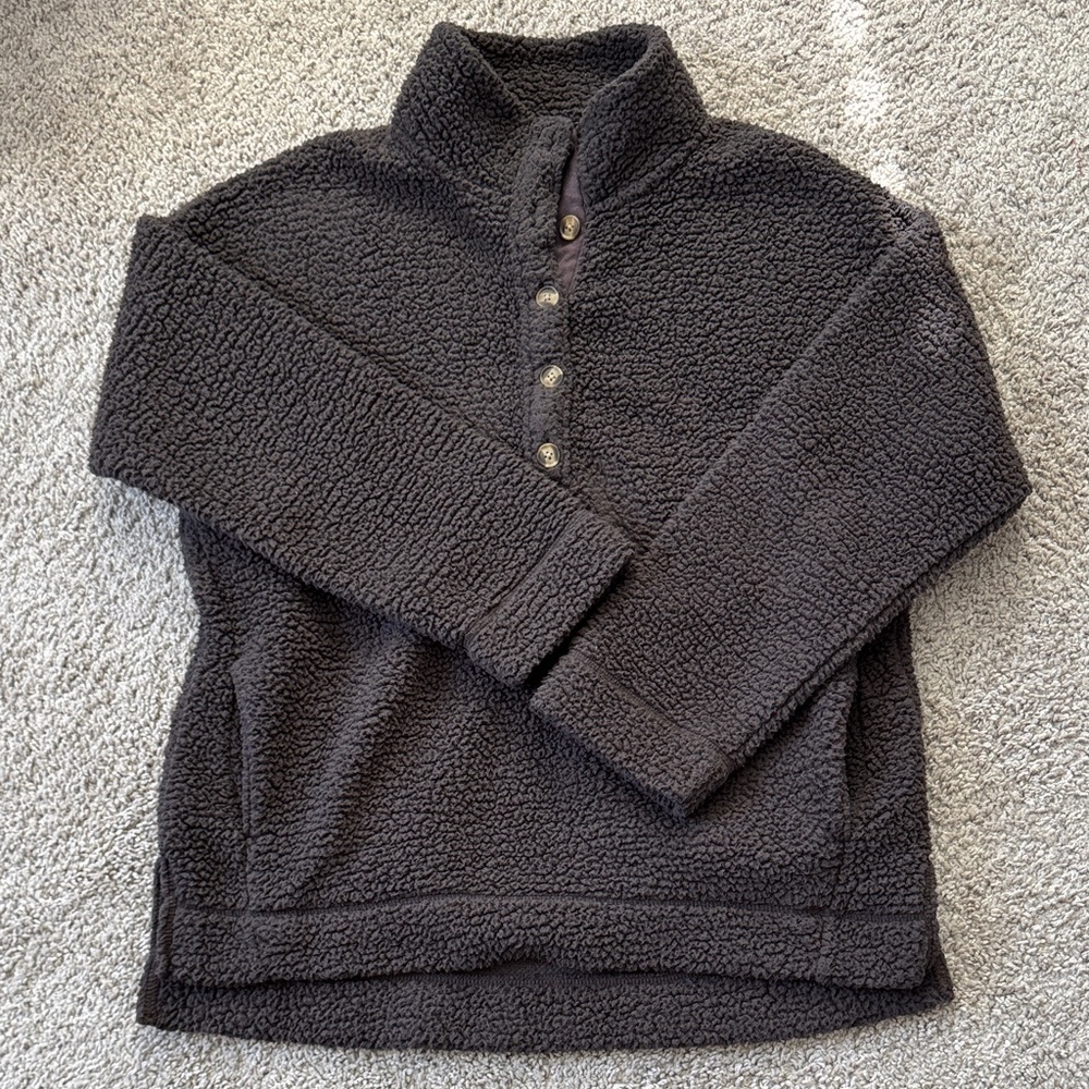 Aerie Brown Charcoal Fleece Button up
